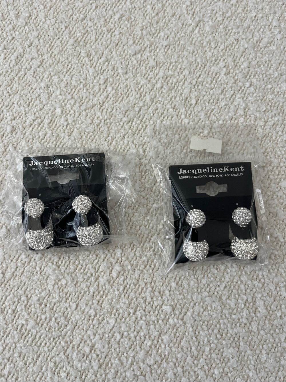 New - Jacqueline Kent Rhinestone Double Stud Earrings - Silver Sparkle